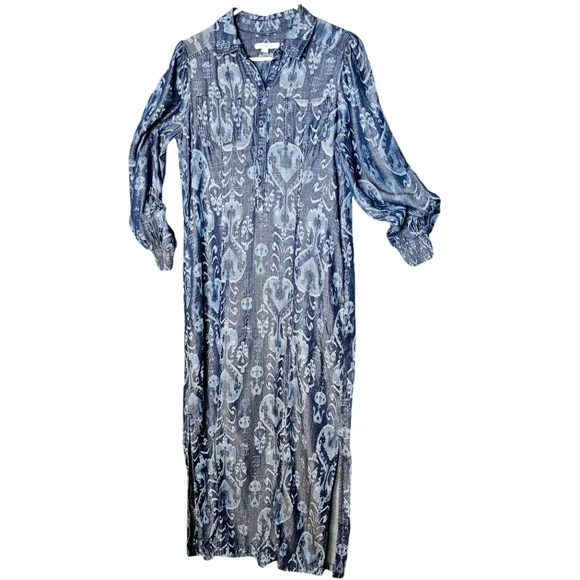 Chico's | Dresses | Chicos Womens Denim Blue Pattern Shirt Maxi Dress Size  Womens 4 | Poshmark
